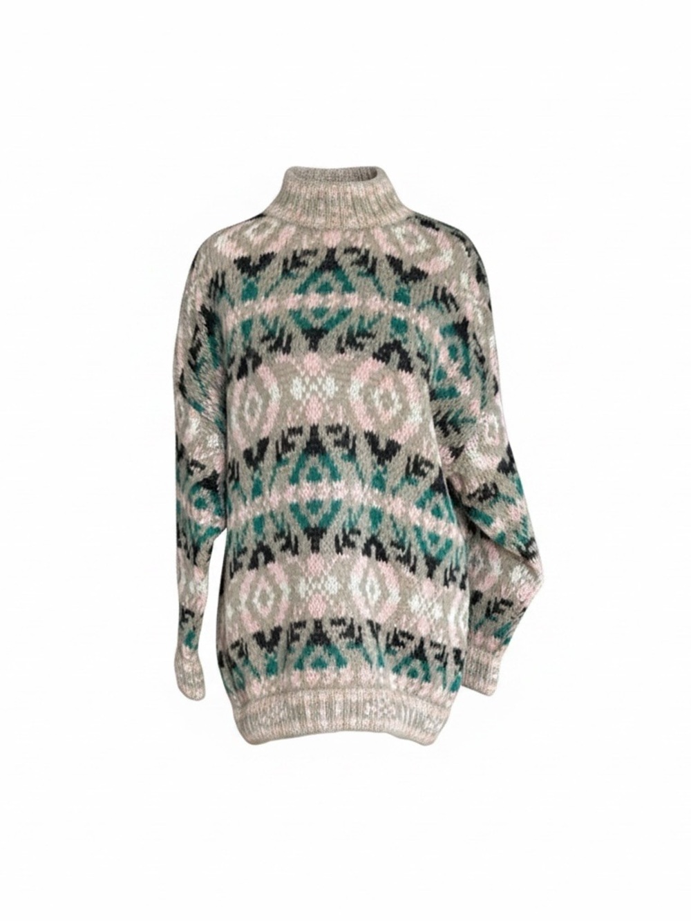 VTG Benetton Mohair Wool Blend Fair Isle Sweater Womens 44 Italy Pastel 80s‎